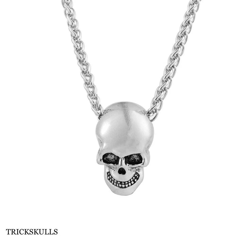 Skull Necklace High Polish Modern Retro Streetwear 24in Swizzle Chain New!